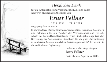 Traueranzeige von Ernst Fellner von Odenwälder Echo