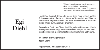 Traueranzeige von Egi Diehl von Starkenburger Echo