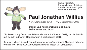 Traueranzeige von Paul Jonathan Willius von Starkenburger Echo