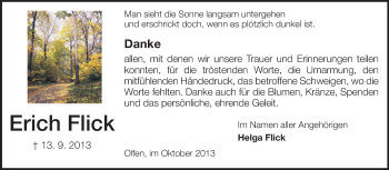 Traueranzeige von Erich Flick von Odenwälder Echo