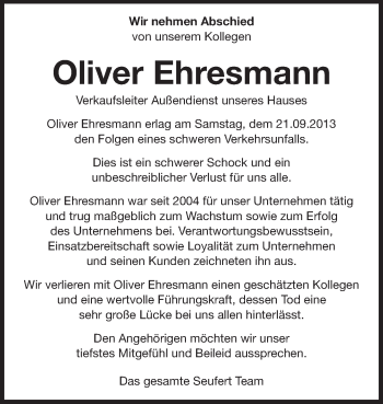 Traueranzeige von Oliver Ehresmann von Echo-Zeitungen (Gesamtausgabe)