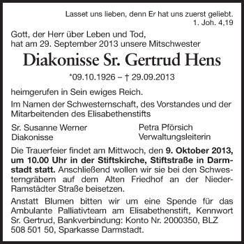 Traueranzeige von Gertrud Hens von Echo-Zeitungen (Gesamtausgabe)