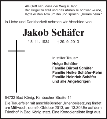 Traueranzeige von Jakob Schäfer von Odenwälder Echo