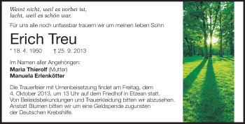 Traueranzeige von Erich Treu von Odenwälder Echo