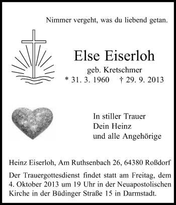 Traueranzeige von Else Eiserloh von Echo-Zeitungen (Gesamtausgabe)