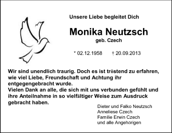 Traueranzeige von Monika Neutzsch von Echo-Zeitungen (Gesamtausgabe)