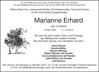 Traueranzeige von Marianne Erhard von Echo-Zeitungen (Gesamtausgabe)