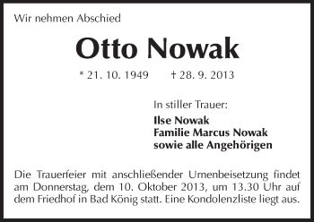 Traueranzeige von Otto Nowak von Odenwälder Echo