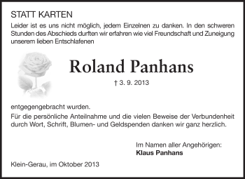 Traueranzeige von Roland Panhans von Rüsselsheimer Echo, Groß-Gerauer-Echo, Ried Echo