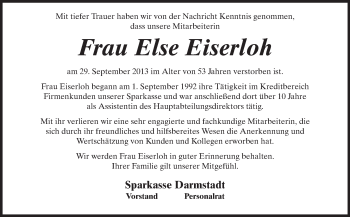 Traueranzeige von Else Eiserloh von Echo-Zeitungen (Gesamtausgabe)