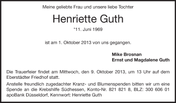 Traueranzeige von Henriette Guth von Echo-Zeitungen (Gesamtausgabe)