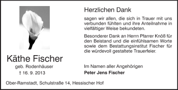 Traueranzeige von Käthe Fischer von Echo-Zeitungen (Gesamtausgabe)