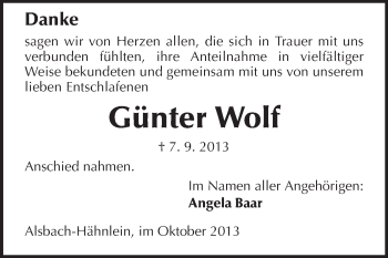 Traueranzeige von Günter Wolf von Echo-Zeitungen (Gesamtausgabe)