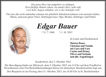 Traueranzeige von Edgar Bauer von Starkenburger Echo