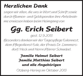 Traueranzeige von Erich Seibert von Echo-Zeitungen (Gesamtausgabe)