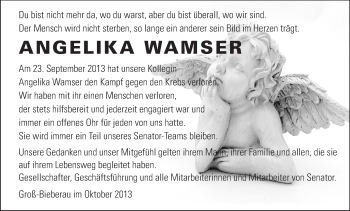 Traueranzeige von Angelika Wamser von Echo-Zeitungen (Gesamtausgabe)