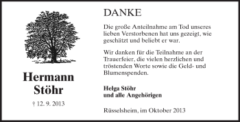 Traueranzeige von Hermann Stöhr von Rüsselsheimer Echo, Groß-Gerauer-Echo, Ried Echo