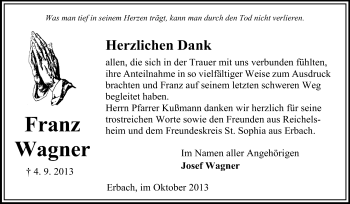 Traueranzeige von Franz Wagner von Echo-Zeitungen (Gesamtausgabe)