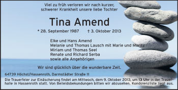 Traueranzeige von Tina Amend von Echo-Zeitungen (Gesamtausgabe)