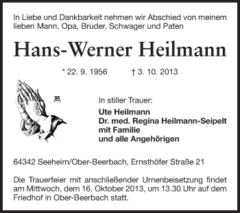Traueranzeige von Hans-Werner Heilmann von Echo-Zeitungen (Gesamtausgabe)