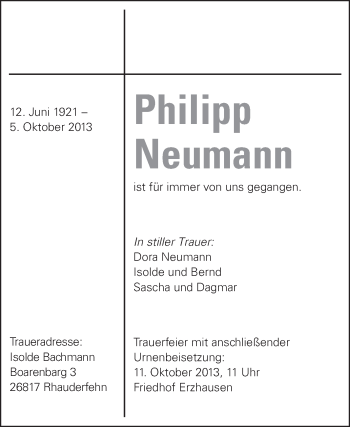 Traueranzeige von Philipp Neumann von Darmstädter Echo