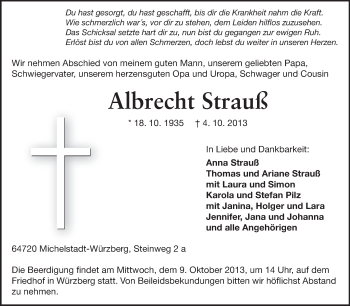 Traueranzeige von Albrecht Strauß von Odenwälder Echo