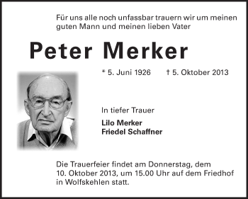 Traueranzeige von Peter Merker von Rüsselsheimer Echo, Groß-Gerauer-Echo, Ried Echo