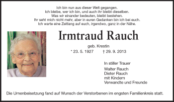 Traueranzeige von Irmtraud Rauch von Starkenburger Echo