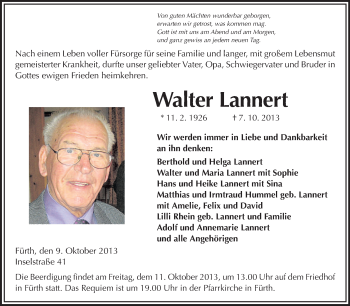 Traueranzeige von Walter Lannert von Starkenburger Echo