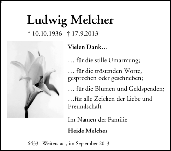 Traueranzeige von Ludwig Melcher von Echo-Zeitungen (Gesamtausgabe)