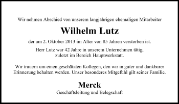 Traueranzeige von Wilhelm Lutz von Echo-Zeitungen (Gesamtausgabe)