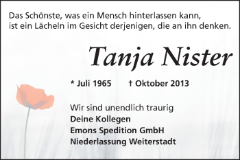 Traueranzeige von Tanja Nister von Echo-Zeitungen (Gesamtausgabe)