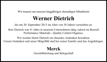 Traueranzeige von Werner Dietrich von Echo-Zeitungen (Gesamtausgabe)