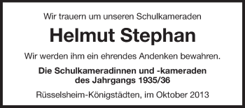 Traueranzeige von Helmut Stephan von Rüsselsheimer Echo, Groß-Gerauer-Echo, Ried Echo