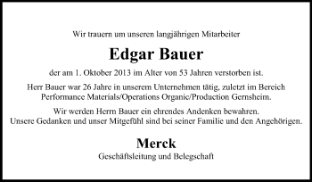 Traueranzeige von Edgar Bauer von Rüsselsheimer Echo, Groß-Gerauer-Echo, Ried Echo