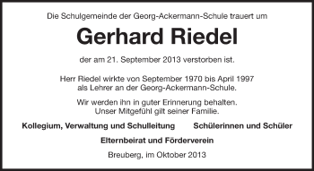 Traueranzeige von Gerhard Riedel von Odenwälder Echo