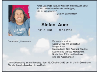 Traueranzeige von Stefan Auer von Echo-Zeitungen (Gesamtausgabe)
