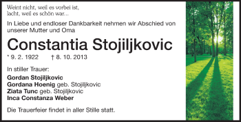 Traueranzeige von Constantia Stojiljkovic von Echo-Zeitungen (Gesamtausgabe)