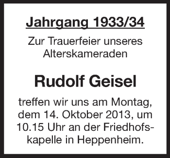 Traueranzeige von Rudolf Geisel von Starkenburger Echo