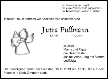 Traueranzeige von Jutta Pullmann von Echo-Zeitungen (Gesamtausgabe)