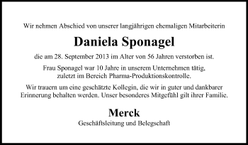 Traueranzeige von Daniela Sponagel von Echo-Zeitungen (Gesamtausgabe)