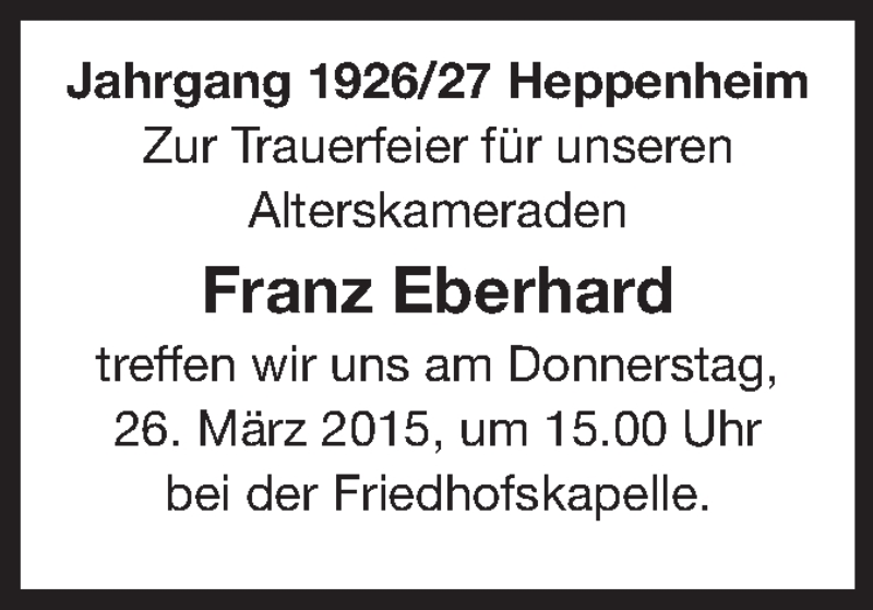  Traueranzeige für Franz Eberhard vom 23.03.2015 aus Starkenburger Echo