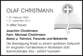 Traueranzeige von Olaf Christmann von Echo-Zeitungen (Gesamtausgabe)
