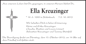 Traueranzeige von Ella Kreuzinger von Rüsselsheimer Echo, Groß-Gerauer-Echo, Ried Echo