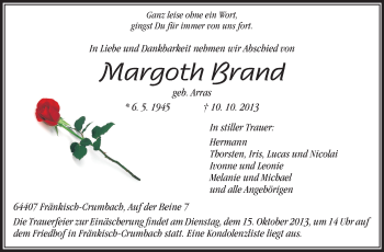 Traueranzeige von Margoth Brand von Echo-Zeitungen (Gesamtausgabe)