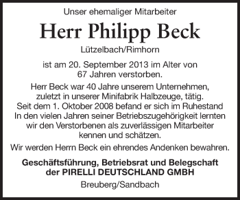 Traueranzeige von Philipp Beck von Odenwälder Echo