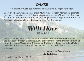 Traueranzeige von Willi Hörr von Echo-Zeitungen (Gesamtausgabe)