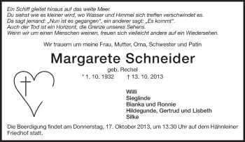 Traueranzeige von Margarete Schneider von Echo-Zeitungen (Gesamtausgabe)