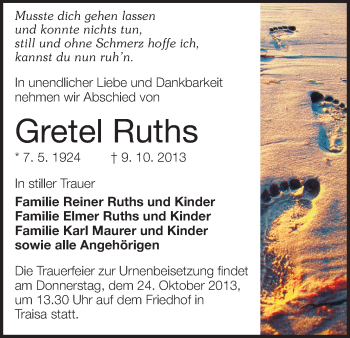 Traueranzeige von Gretel Ruths von Echo-Zeitungen (Gesamtausgabe)