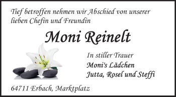 Traueranzeige von Moni Reinelt von Odenwälder Echo